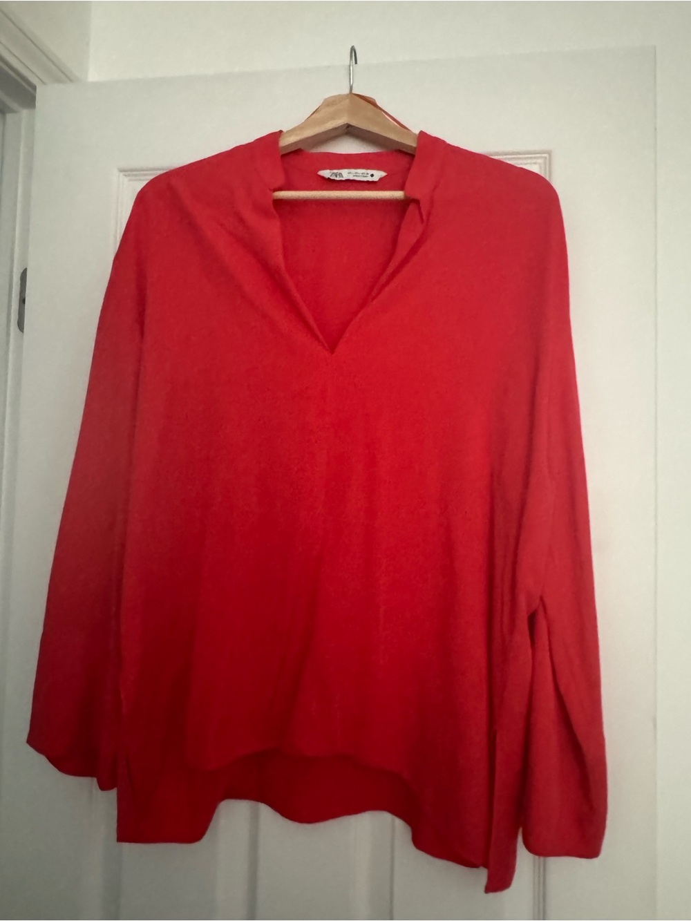 Zara Red V-Neck Long Sleeve Tunic Top